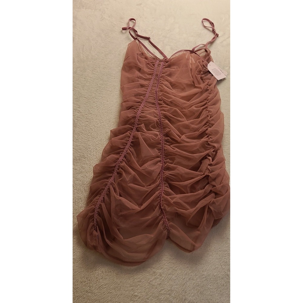 Wild Fable Mauve Mesh Ruched Mini Dress Adjustable Straps Size Square neck NWT